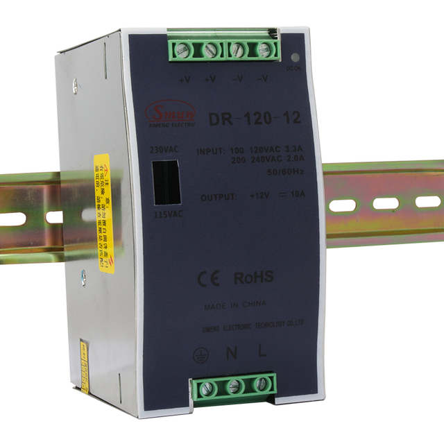 DR-120-12 Furnizimi industrial me energji elektrike 120W 12VDC 10A AC-DC Din Rail
