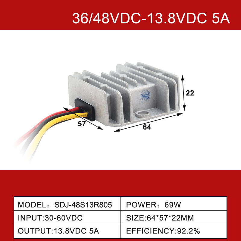 36V/48VDC to 13.8VDC 5A to 100A Single Output Step Down IP68 Non-isolated DC-DC Converter 