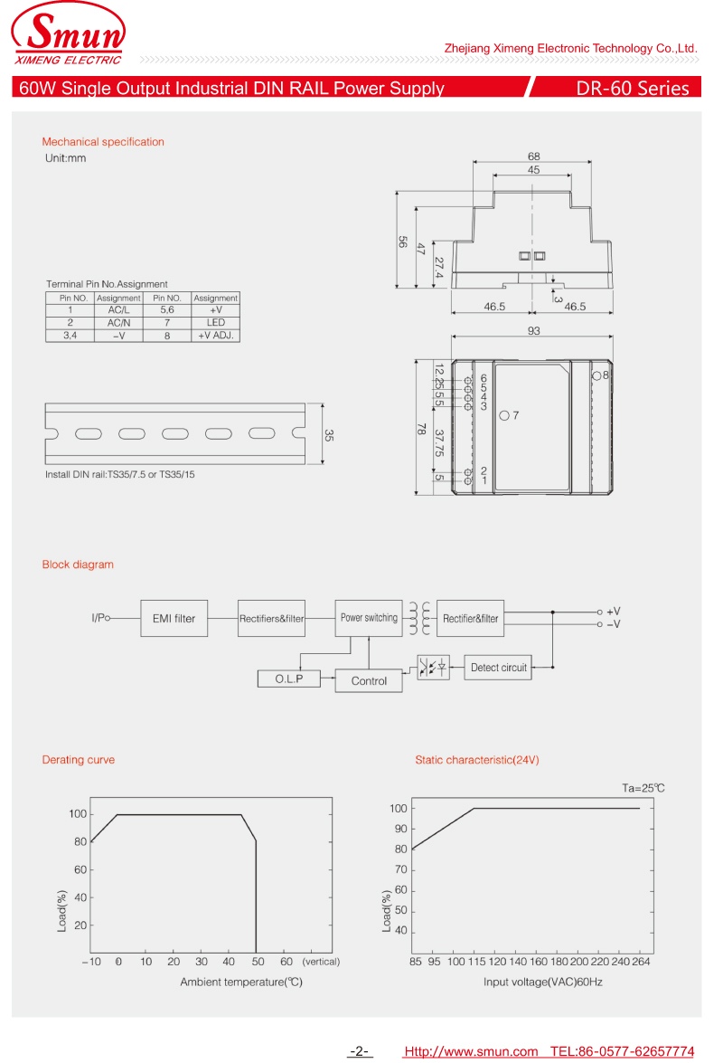 DR-60-12 60W 12VDC 5A Din Rail Power Supply For Industrial Automation ...