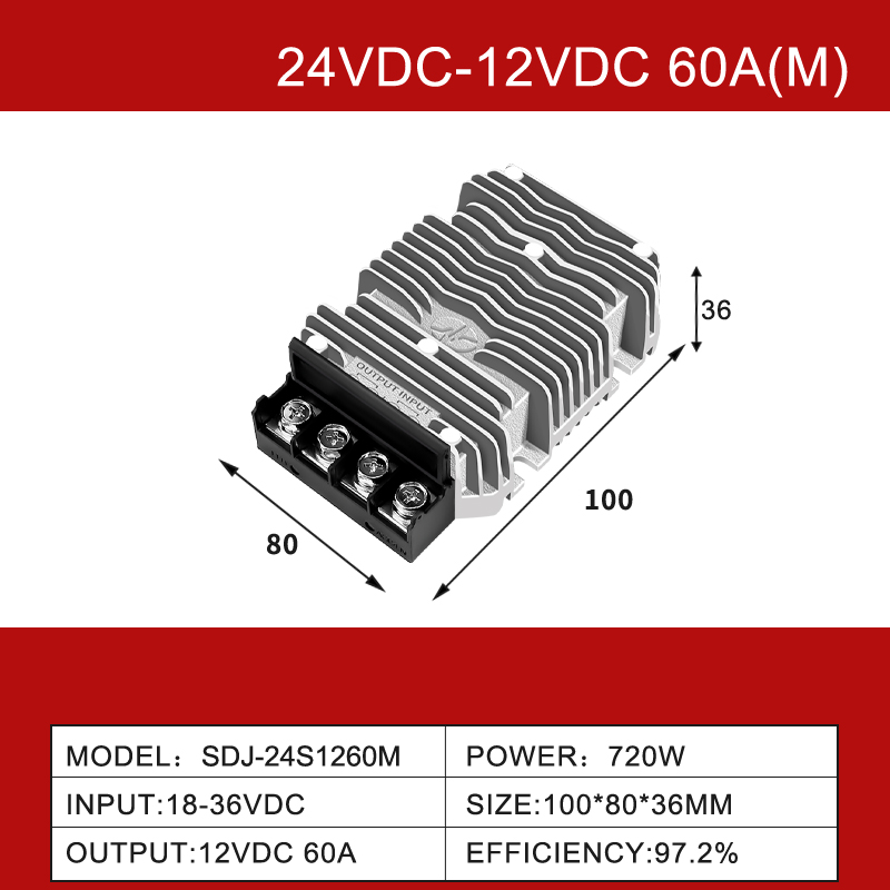 24VDC to 12VDC 1.5A to 100A Step Down Non-isolated DC-DC Buck Power Converter