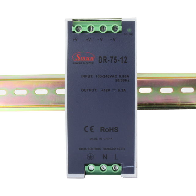 DR-75-12 75W 12VDC Din Rail Mounting Industrial Power Supply