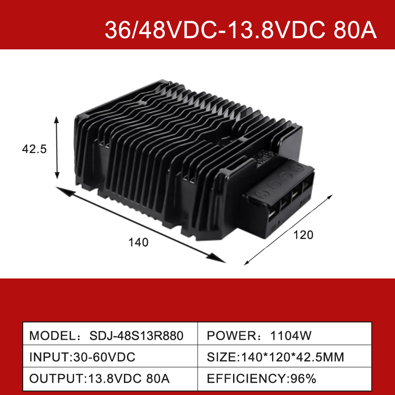 36V/48VDC to 13.8VDC 5A to 100A Single Output Step Down IP68 Non-isolated DC-DC Converter 