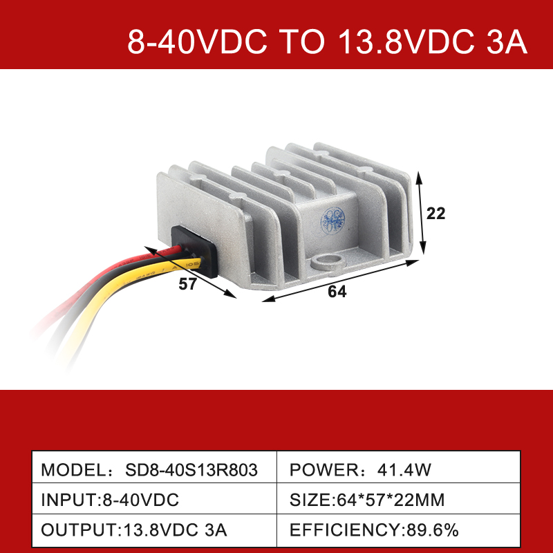 8-40V Input 13.8V 3A-55A Output DC-DC Boost Buck Power Converter