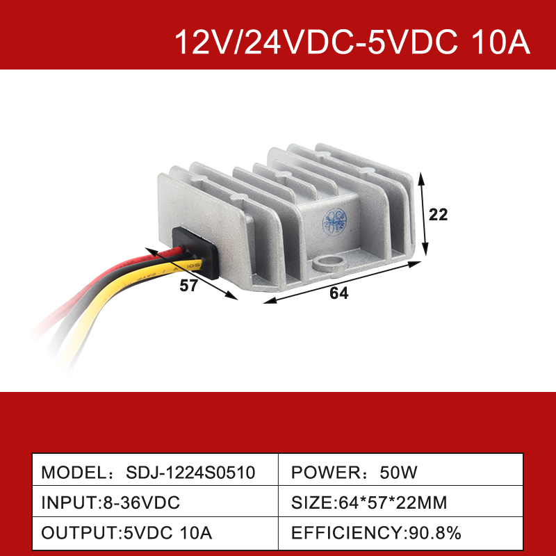 12V/24VDC to 5VDC 3A to 60A Non-Isolated Waterproof IP68 Buck DC-DC Converter 