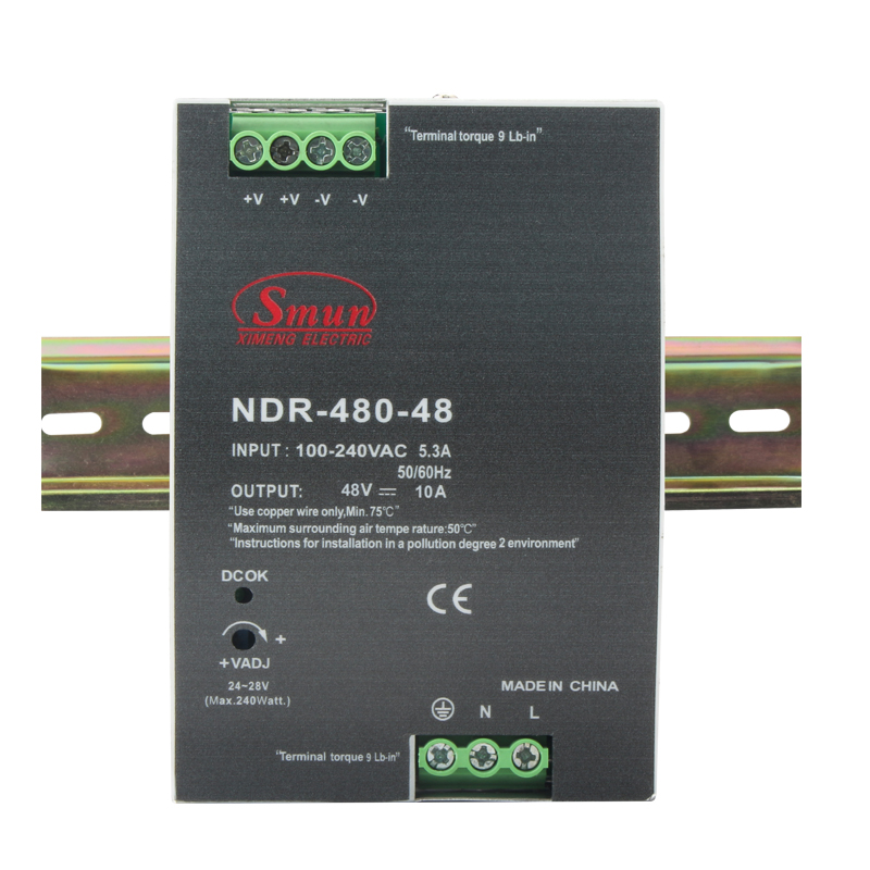 NDR Series 75W to 480W Single Output Din Rail Mounting Switching Power Supply