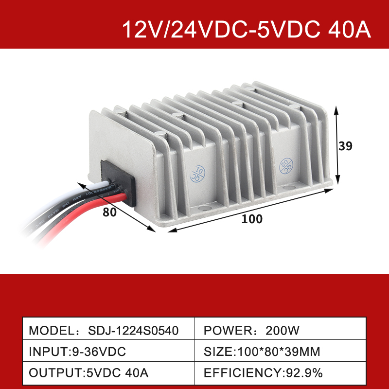 12V/24VDC to 5VDC 3A to 60A Non-Isolated Waterproof IP68 Buck DC-DC Converter 
